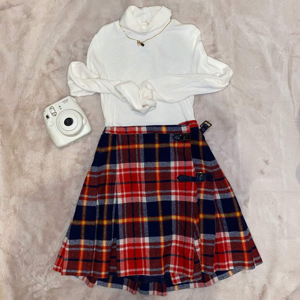 Vintage plaid kilt skirt with buckles